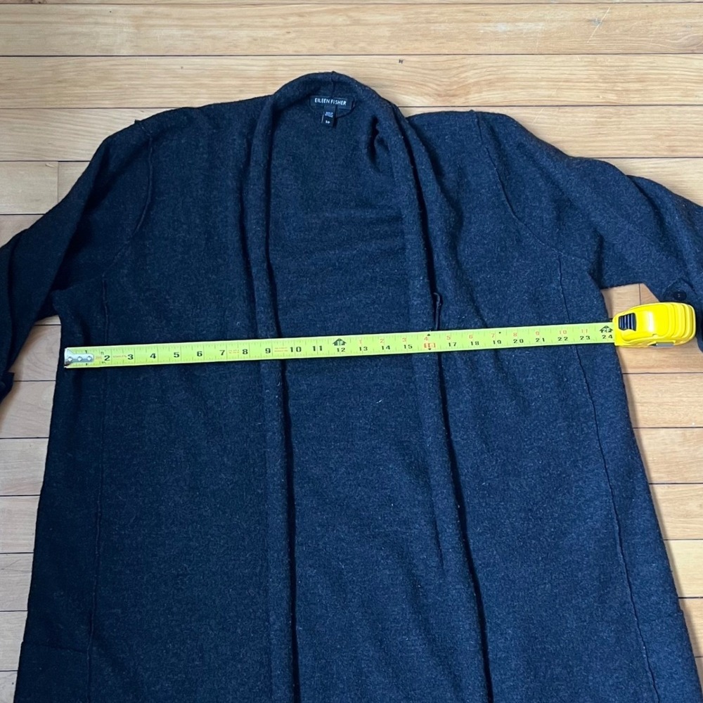 Eileen Fisher Charcoal Grey 100% Merino Wool Open Front Cardigan Sweater Small - Picture 7 of 8